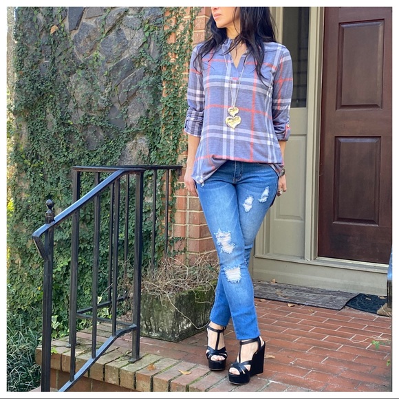 Mandarin Collar Paid tunic top - Picture 6 of 8